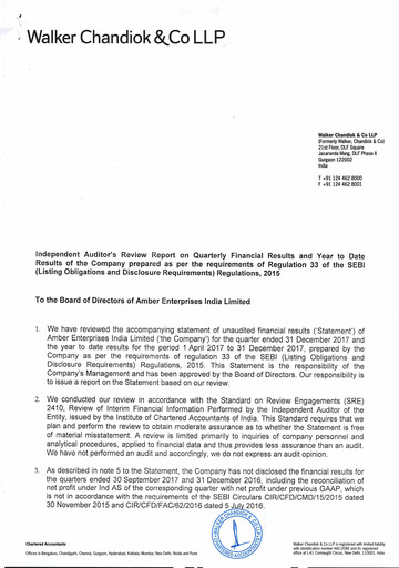 Thumbnail Amber Enterprises India
 Quarterly Report 2017-q3