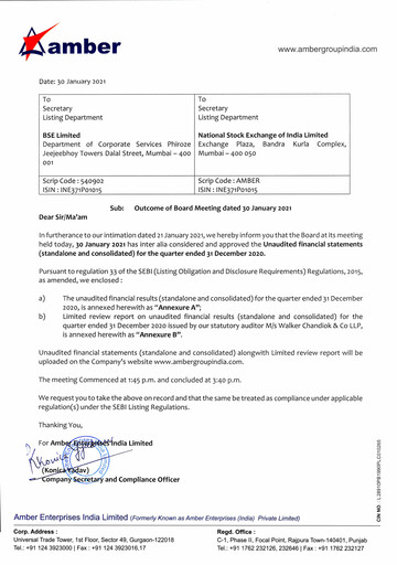Thumbnail Amber Enterprises India
 Quarterly Report 2020-q3