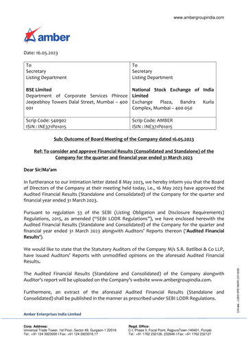 Thumbnail Amber Enterprises India
 Quarterly Report 2023-q4