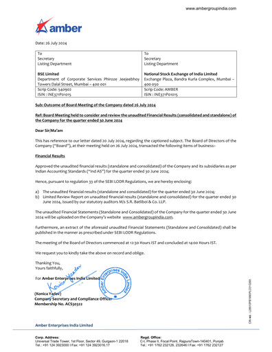 Thumbnail Amber Enterprises India
 Quarterly Report 2024-q1