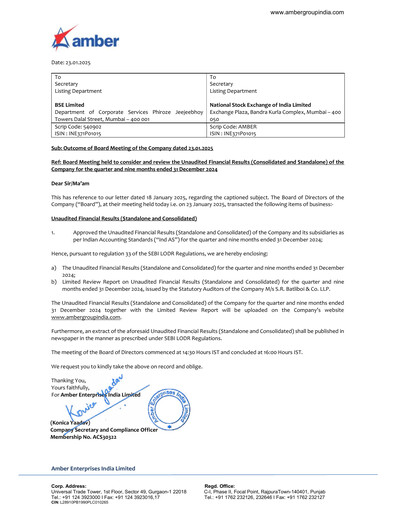 Vorschaubild Amber Enterprises India
 Quartalsbericht 2024-q3