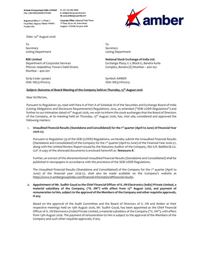 Vorschaubild Amber Enterprises India
 Quartalsbericht 2026-q1