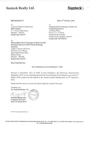 Thumbnail Sunteck Realty
 Annual Report 2015-2016