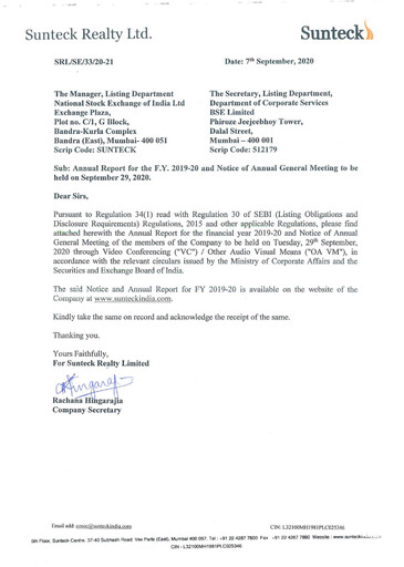 Thumbnail Sunteck Realty
 Annual Report 2019-2020