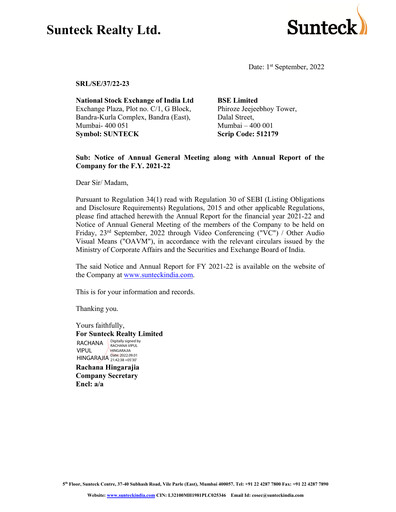 Thumbnail Sunteck Realty
 Annual Report 2021-2022