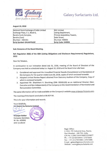Thumbnail Galaxy Surfactants
 Quarterly Report 2018-q1
