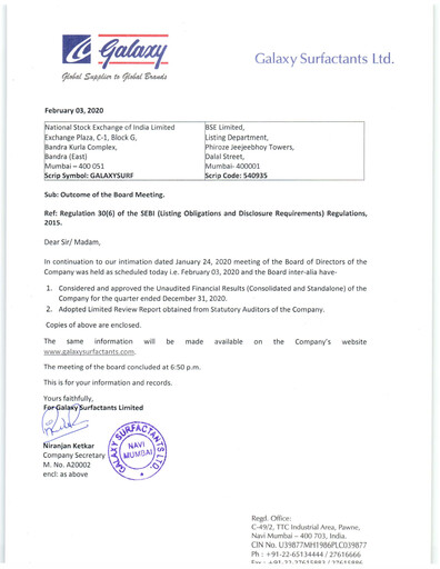 Thumbnail Galaxy Surfactants
 Quarterly Report 2019-q3
