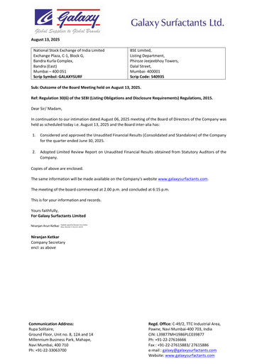 Thumbnail Galaxy Surfactants
 Quarterly Report 2025-q1