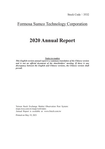 Thumbnail Formosa Sumco Technology Annual Report 2020