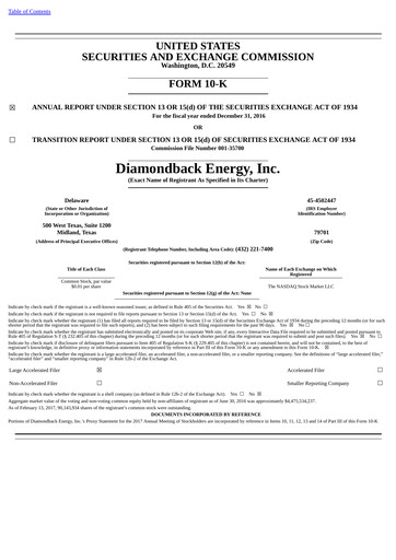Thumbnail Diamondback Energy
 Annual Report 2016