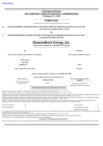 Thumbnail Diamondback Energy
 Annual Report 2019