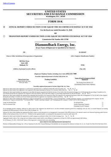 Thumbnail Diamondback Energy
 Annual Report 2020