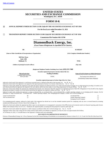 Thumbnail Diamondback Energy
 Annual Report 2021