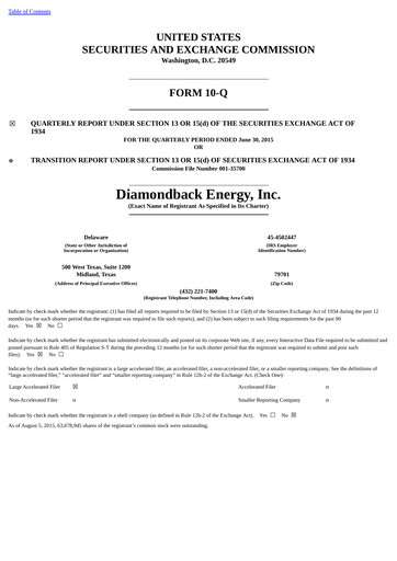 Thumbnail Diamondback Energy
 Quarterly Report 2015-q2
