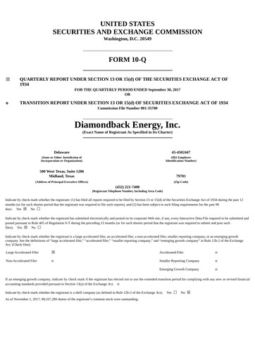 Miniature Diamondback Energy
 Rapport trimestriel 2017-q3