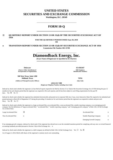 Miniature Diamondback Energy
 Rapport trimestriel 2018-q2