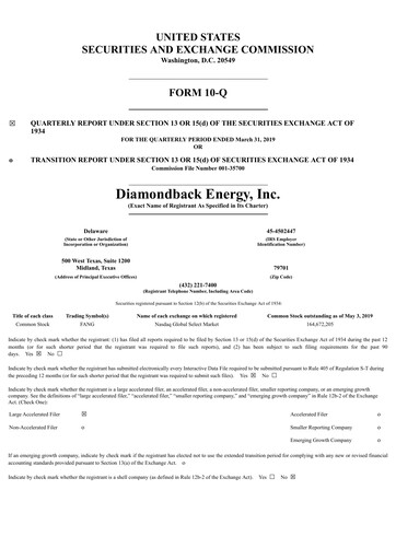 Miniature Diamondback Energy
 Rapport trimestriel 2019-q1