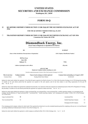Miniature Diamondback Energy
 Rapport trimestriel 2019-q2