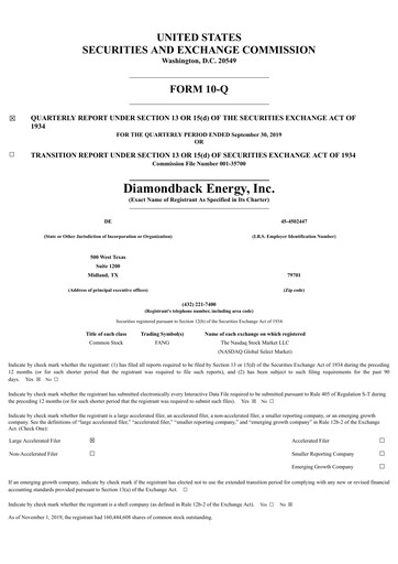 Miniature Diamondback Energy
 Rapport trimestriel 2019-q3