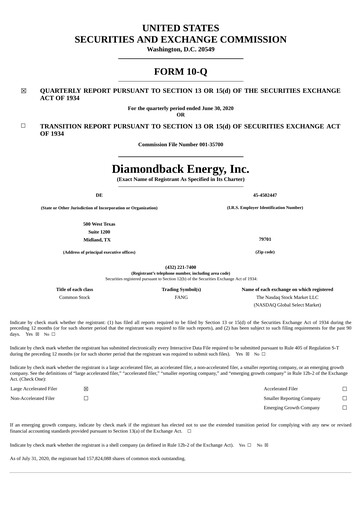 Miniature Diamondback Energy
 Rapport trimestriel 2020-q2