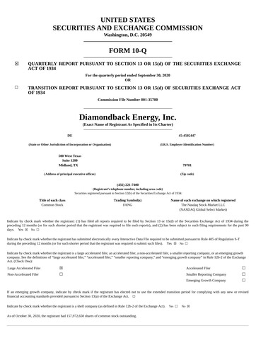 Miniature Diamondback Energy
 Rapport trimestriel 2020-q3