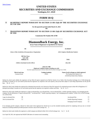 Miniature Diamondback Energy
 Rapport trimestriel 2021-q1