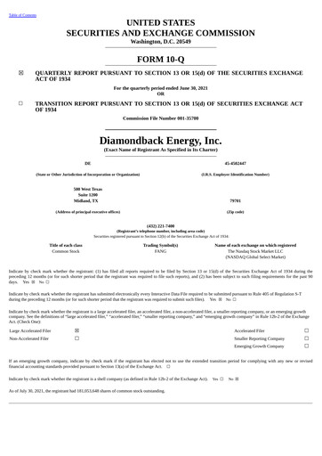 Miniature Diamondback Energy
 Rapport trimestriel 2021-q2