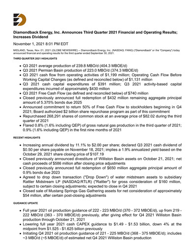 Thumbnail Diamondback Energy
 Quarterly Report 2021-q3