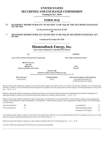 Miniature Diamondback Energy
 Rapport trimestriel 2022-q2