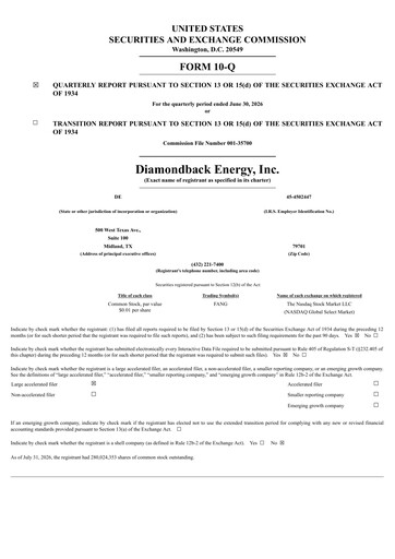 Miniature Diamondback Energy
 Rapport trimestriel 2026-q2