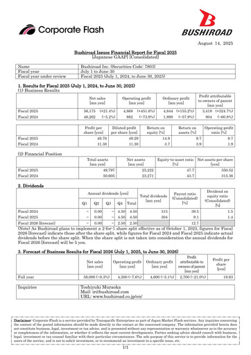 Thumbnail Bushiroad Financial Report fy2025