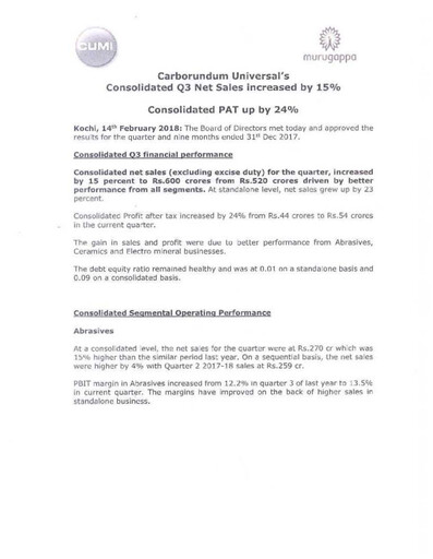 Thumbnail Carborundum Universal Quarterly Report 2017-q3