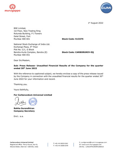 Thumbnail Carborundum Universal Quarterly Report 2022-q1