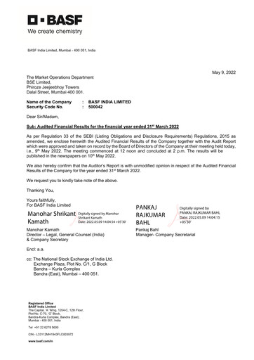 Thumbnail BASF India Financial Statement 2021-2022