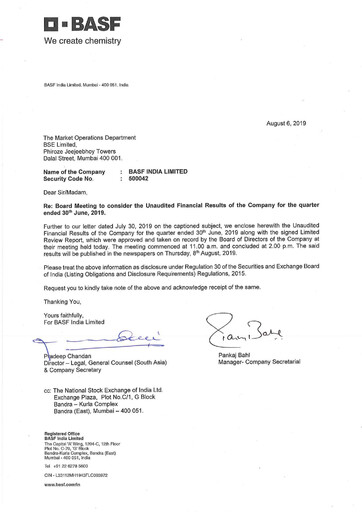 Thumbnail BASF India Quarterly Report 2019-q1