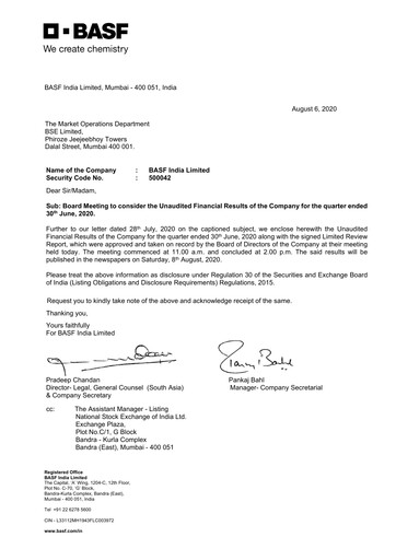 Thumbnail BASF India Quarterly Report 2020-q1