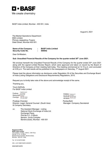 Thumbnail BASF India Quarterly Report 2021-q1