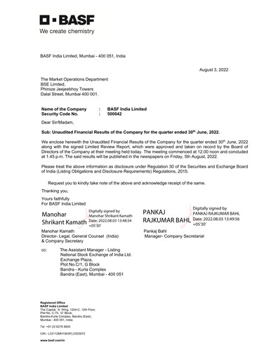 Thumbnail BASF India Quarterly Report 2022-q1