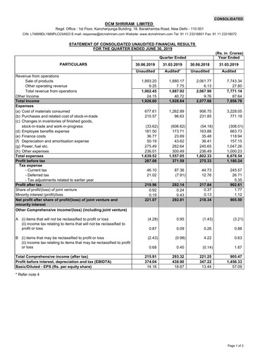 Thumbnail DCM Shriram Quarterly Report 2019-q1