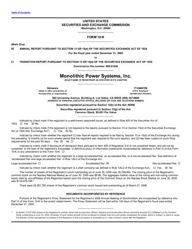 Thumbnail Monolithic Power Systems Annual Report 2005