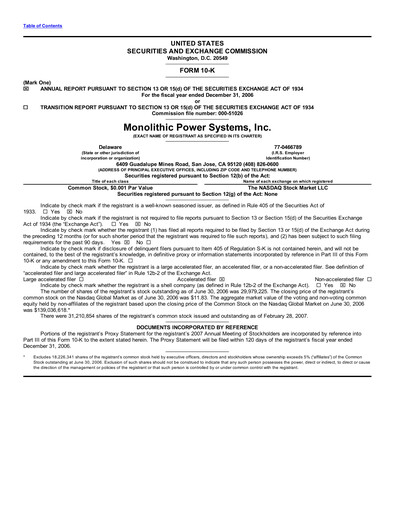 Thumbnail Monolithic Power Systems Annual Report 2006
