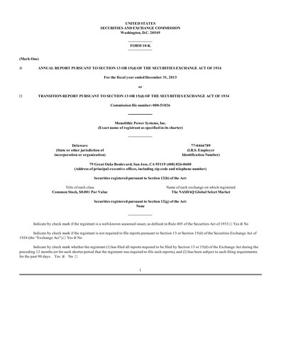 Thumbnail Monolithic Power Systems Annual Report 2013