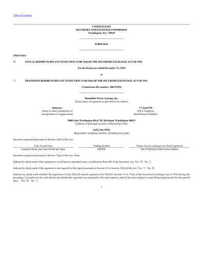 Thumbnail Monolithic Power Systems Annual Report 2023