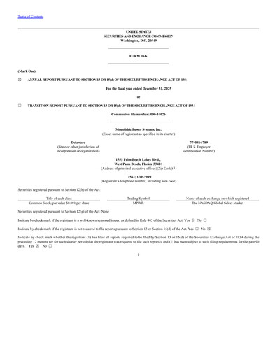 Thumbnail Monolithic Power Systems Annual Report 2025