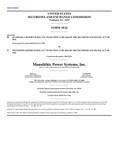 Thumbnail Monolithic Power Systems Quarterly Report 2005-q1