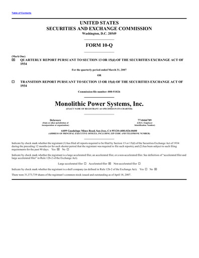 Thumbnail Monolithic Power Systems Quarterly Report 2007-q1