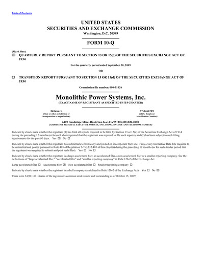 Thumbnail Monolithic Power Systems Quarterly Report 2009-q3