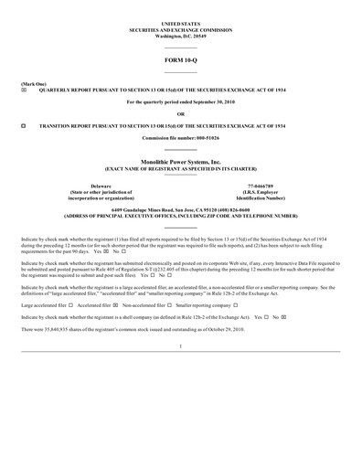 Thumbnail Monolithic Power Systems Quarterly Report 2010-q3