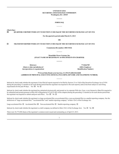 Thumbnail Monolithic Power Systems Quarterly Report 2013-q1