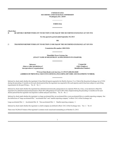Thumbnail Monolithic Power Systems Quarterly Report 2013-q3
